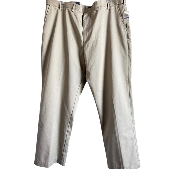 IZOD American Chino Pants Men Big Tall Size 48/32 Beige Classic Wrinkle Free NEW - Picture 1 of 14